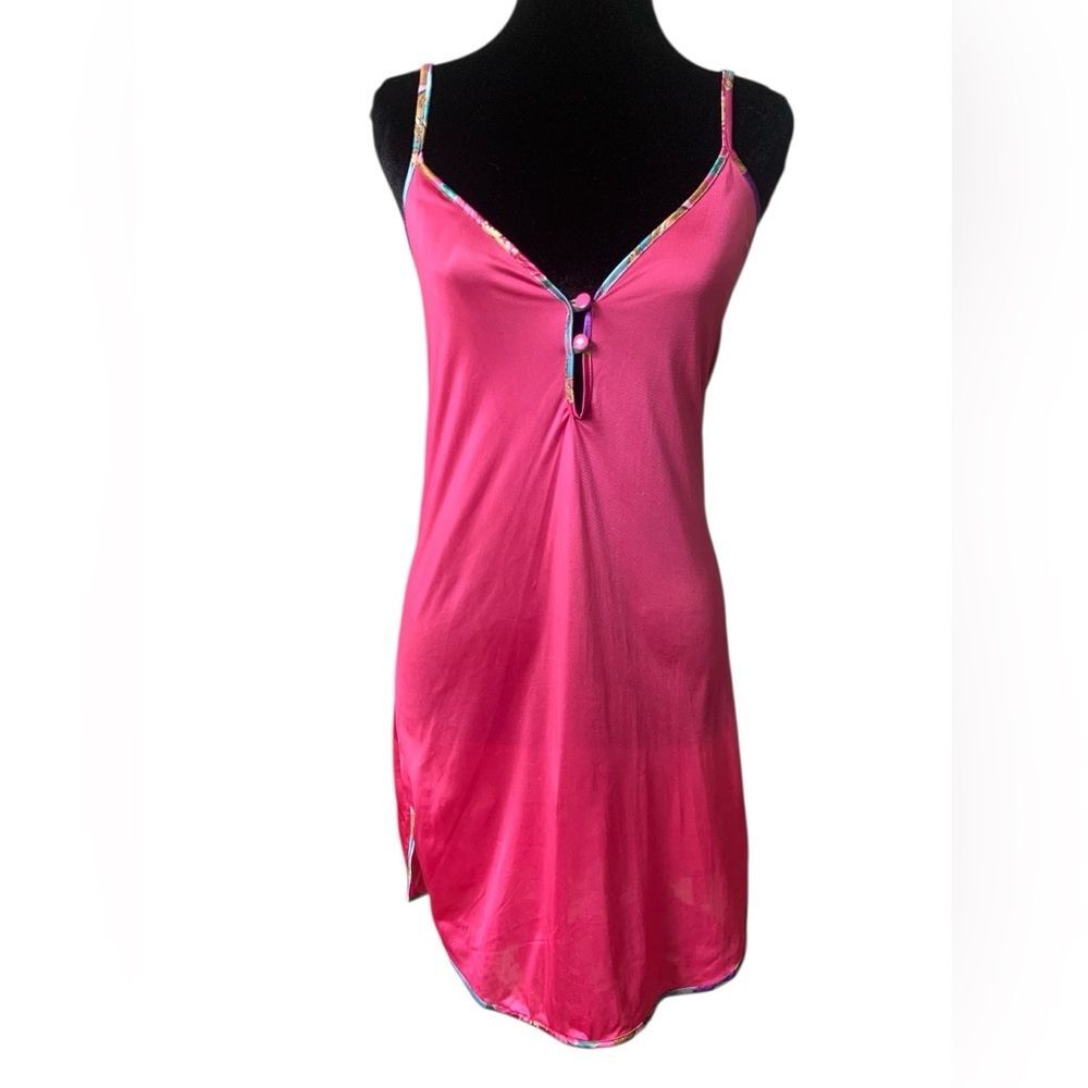 VTG Jill Andrea Pink Chemise Nylon Slip Sleep Sheer Dress Sz S